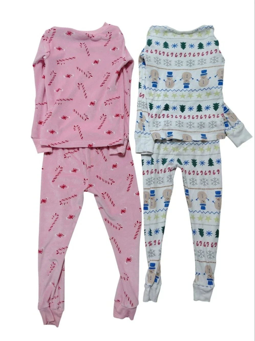 Carter's Girls Holiday Pajama Lot 4T — Pink Candy Cane & White Snowman Print